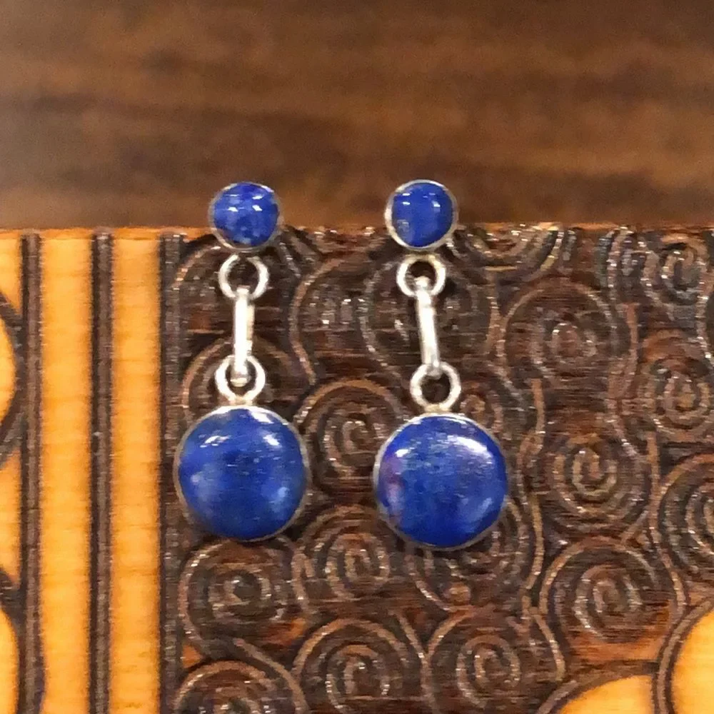 LAPIS LAZULI Sterling Silver 950 Drop Dangle Earrings